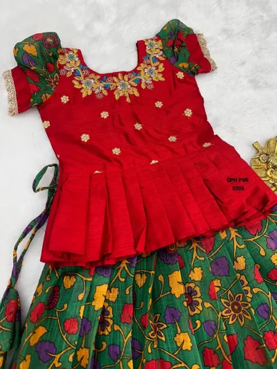 Maroon and Green Kids Pattu Pavadai Sattai